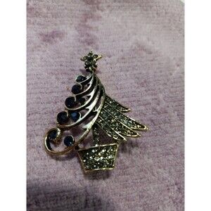 New Black and Gold Christmas Tree Brooch or Necklace. 1.8ins Long, 1.5ins Wide.